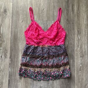 Josie Natori Y2K Boho Fairy Hippie Indie Sleeze Floral Lace Babydoll Cami Size S